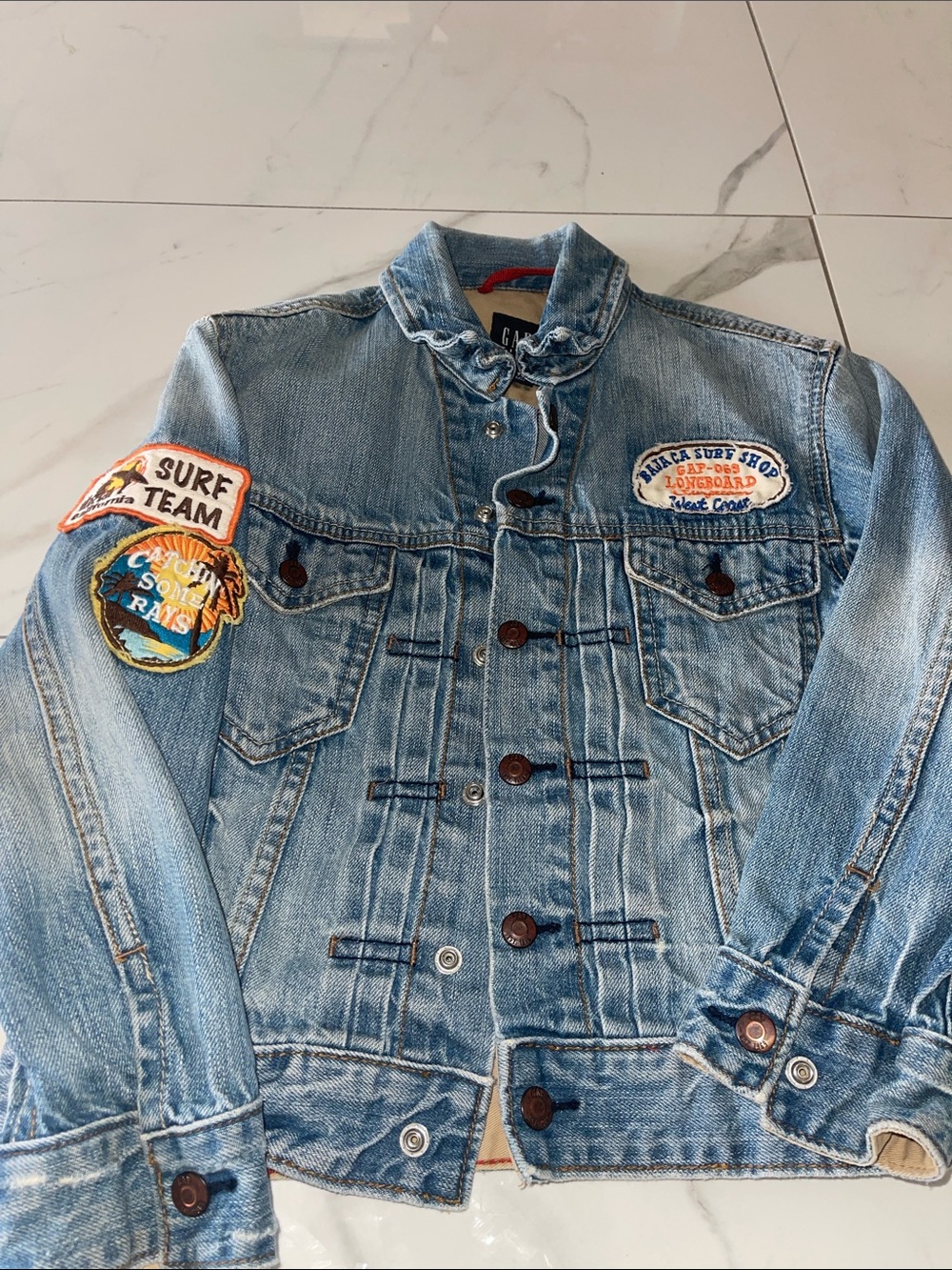 GAP Baja Surf Denim Jacket Light Blue Denim Jacket with Surf Patches